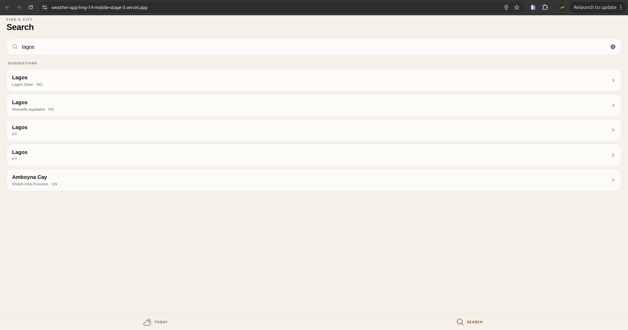 Search · debounced geocoding autocomplete