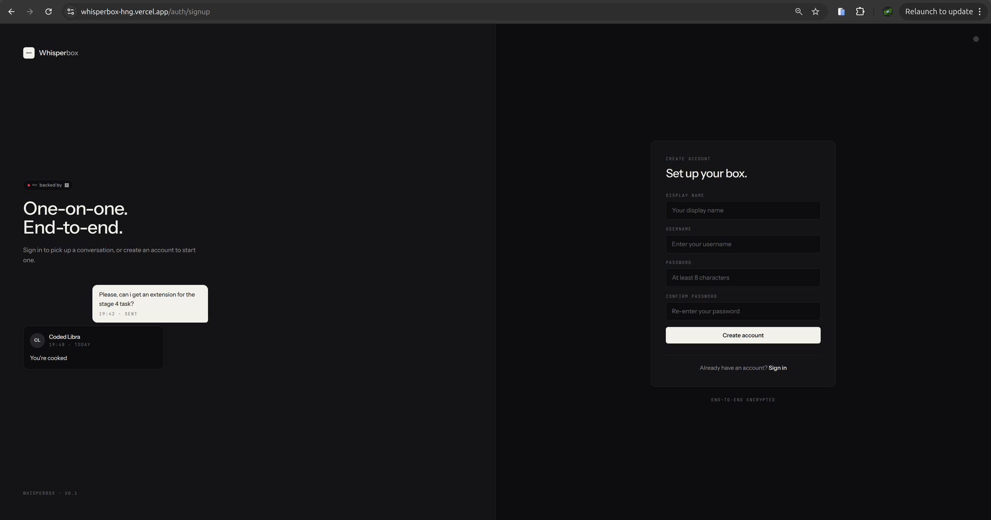 Account setup · keys generated client-side
